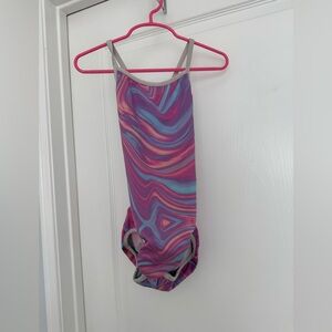Cocovida Gymnastics leotard Purple Swirl - reversible . Girls Size M